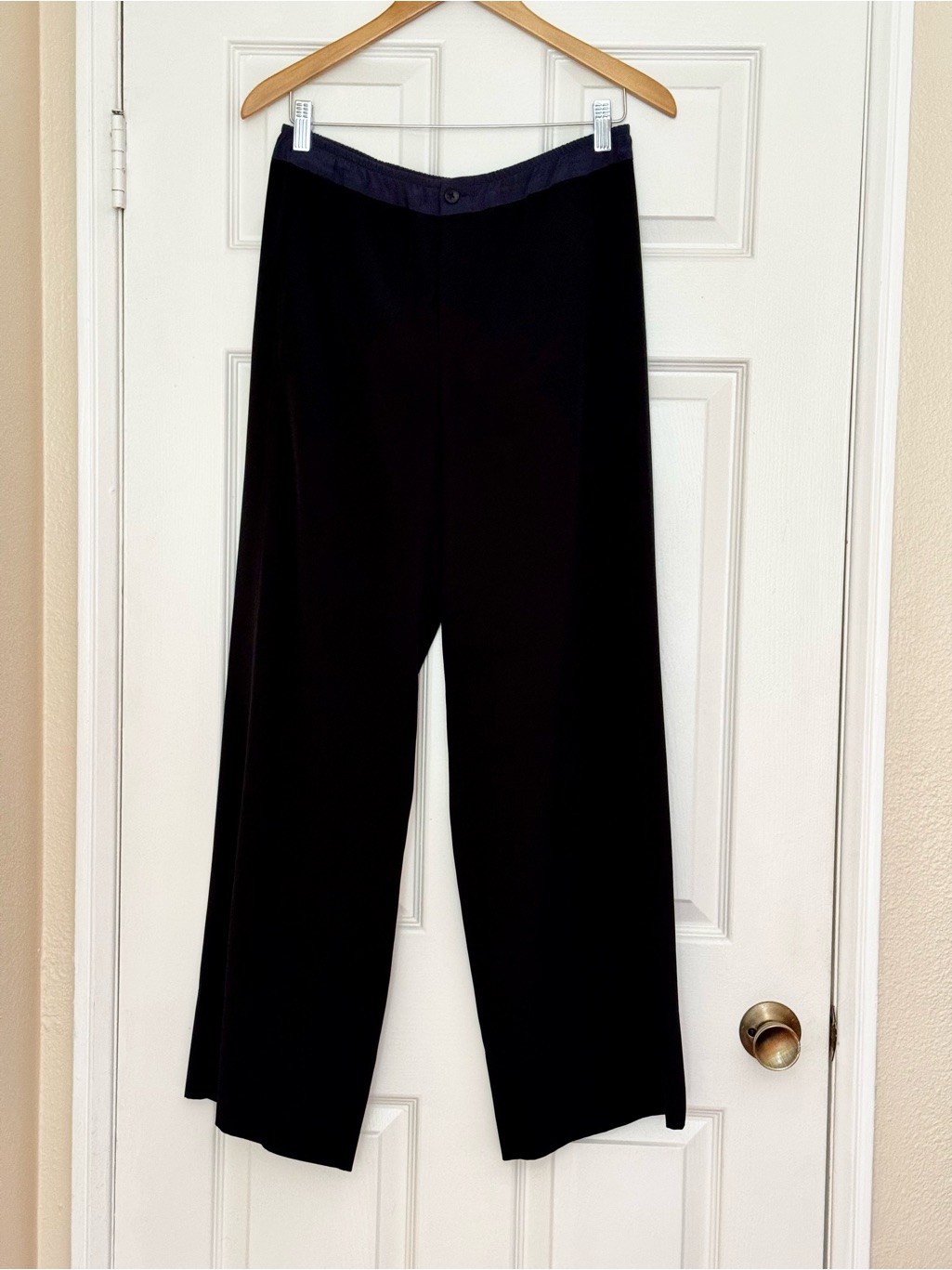 Vince Women’s Silk Black Wide-Leg Pants With Contrast Blue Accents Size S